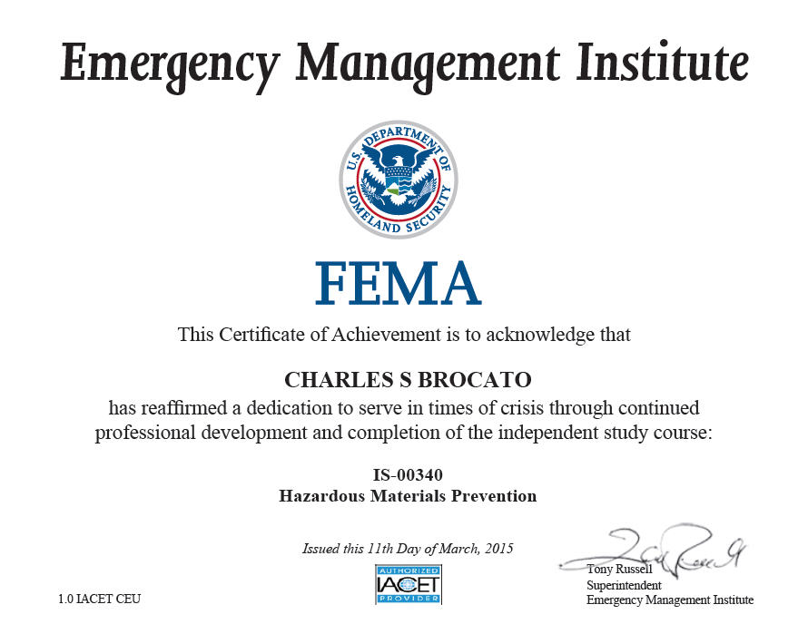 Hazardous Materials Prevention Certification For Dr. B